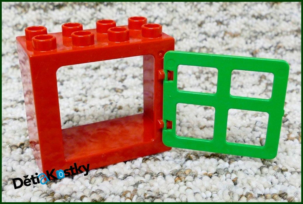 Lego® Duplo® Kostka s Oknem Červená - Zelená Okenice Hranatá