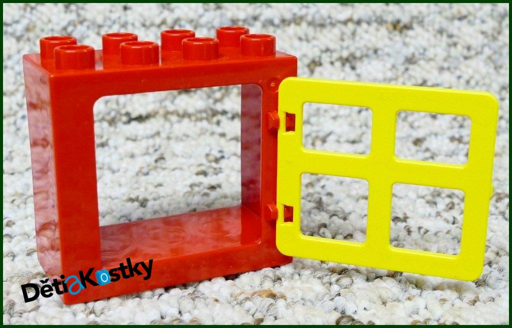 Lego® Duplo® Kostka s Oknem Červená - Žlutá Okenice Hranatá