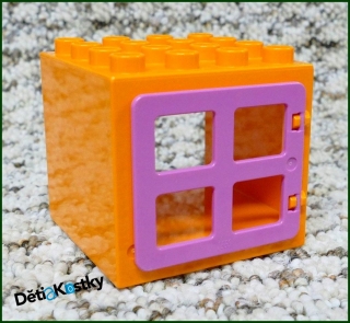 Lego® Duplo® Kostka s Oknem 4x4x4 Oranžová - Růžové Okno
