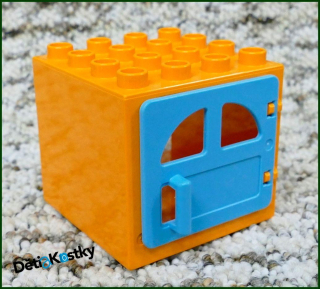 Lego® Duplo® Kostka s Dveřmi 4x4x4 Oranžová - Tyrkys Dveře