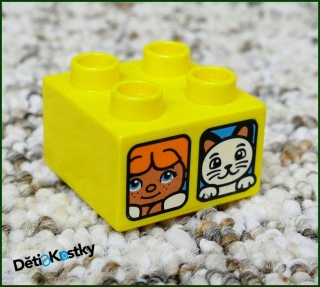Lego® Duplo® Kostka 2x2 Žlutá - Holčička, Kočička a Pejsek