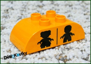 Lego® Duplo® Kostka 2x4 Zaoblená Oranžová - Černý Obrázek Holky a Kluka