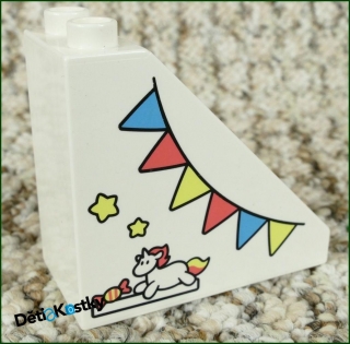 Lego® Duplo® Kostka 4x2x6 Bílá Zkosená s Potiskem Fáborky (Koník)