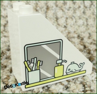 Lego® Duplo® Kostka 4x2x6 Bílá Zkosená s Potiskem Poličky a Zrcadla
