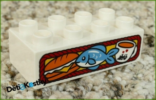 Lego® Duplo® Kostka 2x4 Bílá - Sendvič, Ryba, Káva