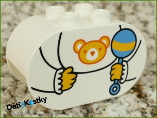 Lego® Duplo® Kostka 2x4x2 Bílá Zaoblená - Obrázek Bryndák a Chrastítko
