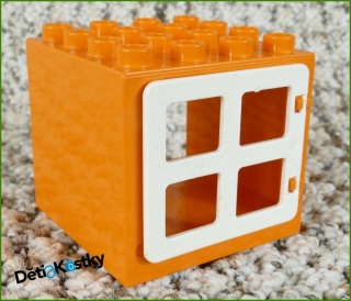 Lego® Duplo® Kostka s Oknem 4x4x4 Oranžová - Bílé Okno
