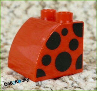 Lego® Duplo® Kostka 2x2 Červená Zakulacená Zkosená - Černé Tečky