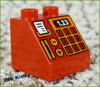 Lego® Duplo® Kostka 2x2 Červená Zkosená - Oranžová Pokladna s Lístkem (1,23)