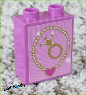 Lego® Duplo® Kostka 1x2x2 Tmavě Růžová - Náhrdelník a Prsten (Nálepka)