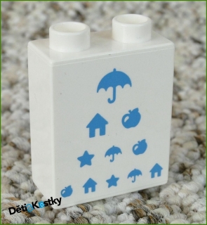 Lego® Duplo® Kostka 1x2x2 Bílá - Deštníky, Domečky, Jablíčka
