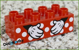 Lego® Duplo® Kostka 2x4 Červená Ruce Mickey Mouse/Minnie - Bílé Tečky