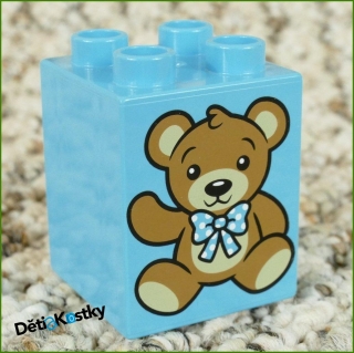 Lego® Duplo® Kostka 2x2x2 Tyrkysová - Medvídek s Mašlí