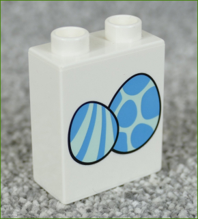 Lego® Duplo® Kostka 1x2x2 Bílá - Modrá Vejce/Vajíčka - Druhá Strana Blesk