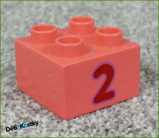 Lego® Duplo® Kostka 2x2 Fosforově Růžová - Červená Dvojka