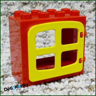 Lego® Duplo® Kostka s Oknem Červená - Žlutá Okenice Zaoblená