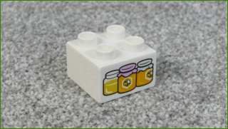Lego® Duplo® Kostka 2x2 Bílá - Potisk 3 Sklenice s Medem - Nová