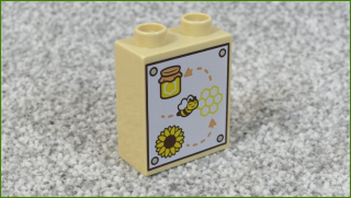 Lego® Duplo® Kostka 1x2x2 Světle Béžová s Potiskem Medu z Obou Stran - Nová